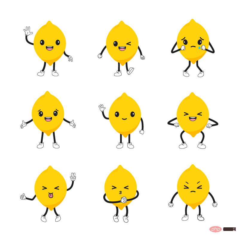 九个不同动作和表情的柠檬矢量素材(EPS)